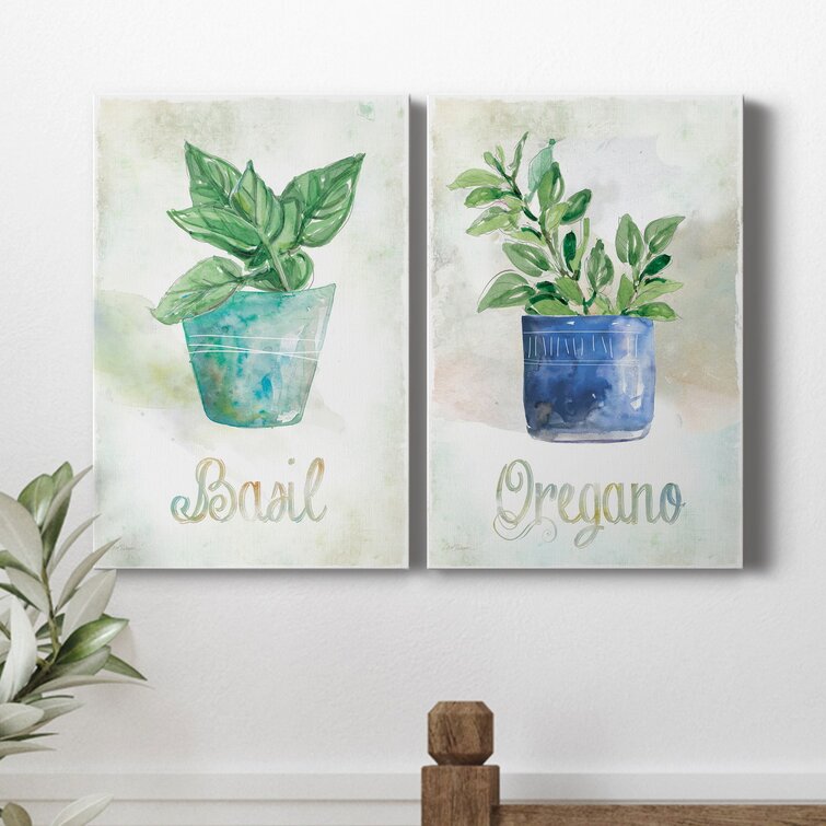 Red Barrel Studio Potted Basil Framed On Canvas 2 Pieces Painting